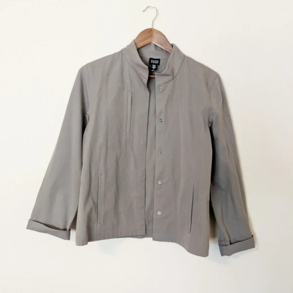 Eileen Fisher Beige Cotton Snap Utility Jacket Size Medium - Picture 1 of 5